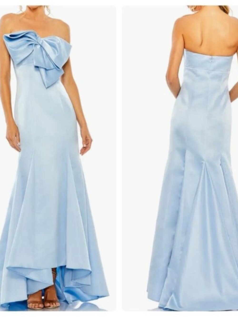 Mac Duggal Powder Blue Sublime Large Bow Knot Accent Trumpet Maxi Gown - Reemoly